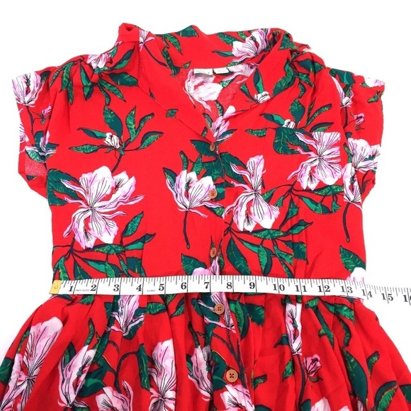 Roxy Red Vacation Floral Collared V Neck Sun Dress - Picture 4 of 8